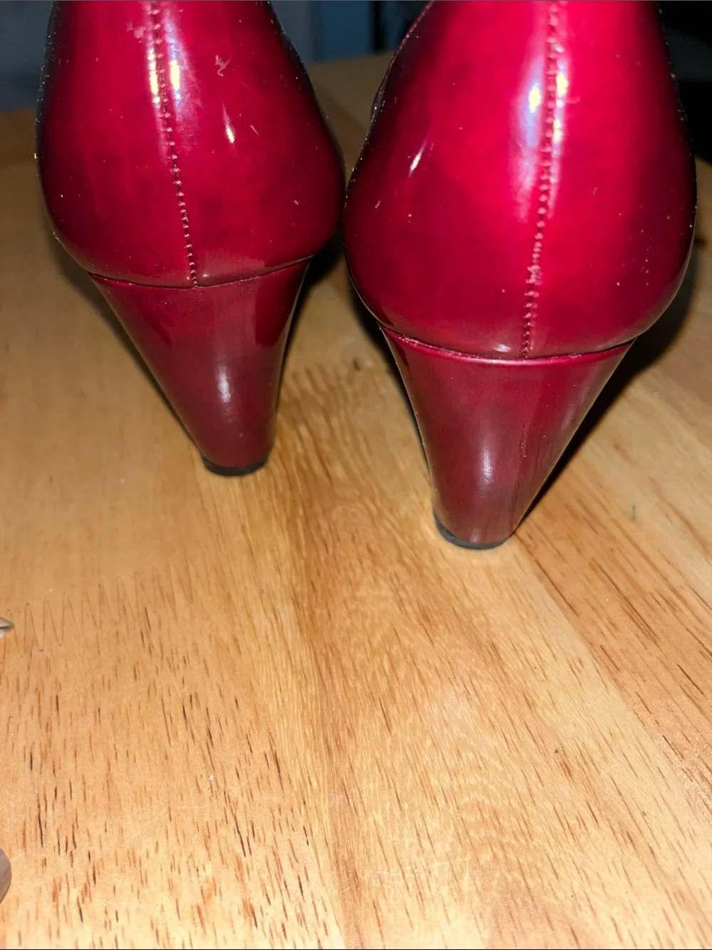 Naturalizer Burgundy Patent Peep-Toe Heels with Circle Accent